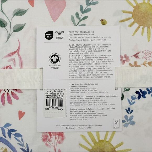 Pottery Barn Kids Heritage Rainbow Sheet Set TWIN Organic Cotton Floral Pattern - Picture 4 of 7